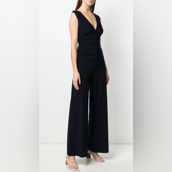 Norma Kamali Classic Black Draped Wide Leg Jumpsuit Size Large - Picture 1 of 13